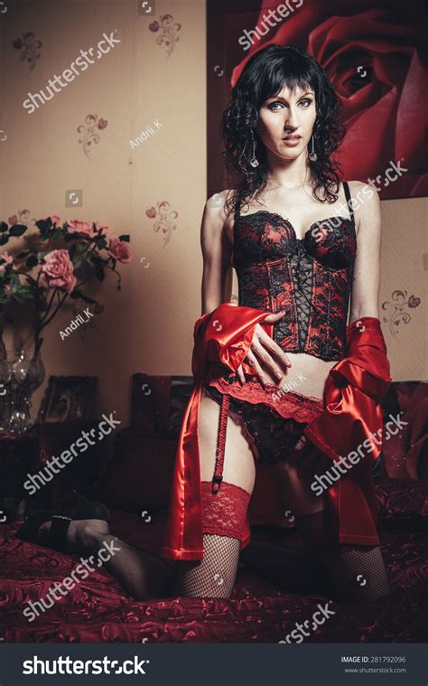 Sexy Slim Brunette Woman Posing Bed Stock Photo 281792096 Shutterstock