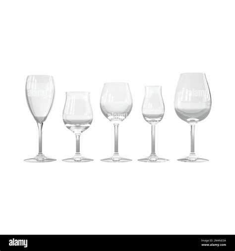 The 3d wine glasses of different shapes isolated on a white background ...