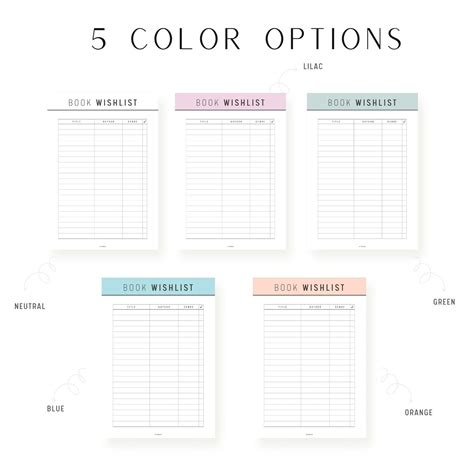 Colorful Book Wish List Template Printable