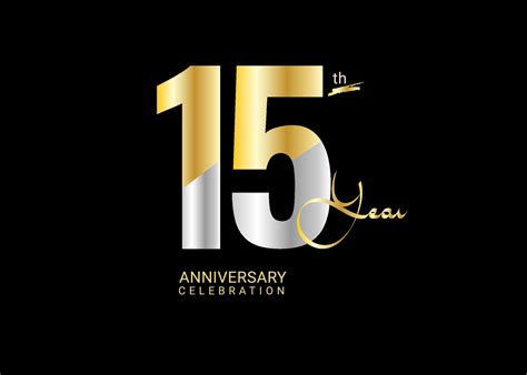 15 Years Anniversary Celebration Gold And Silver Vector Template 15