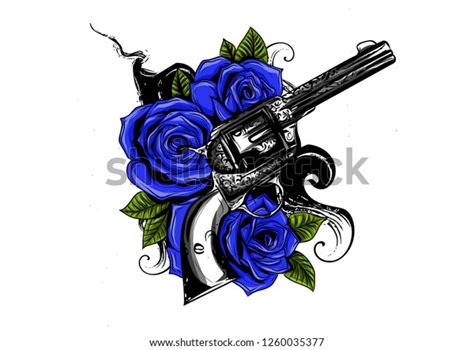 Guns Rose Flowers Drawn Tattoo Style Stock Illustration 1260035377 Shutterstock