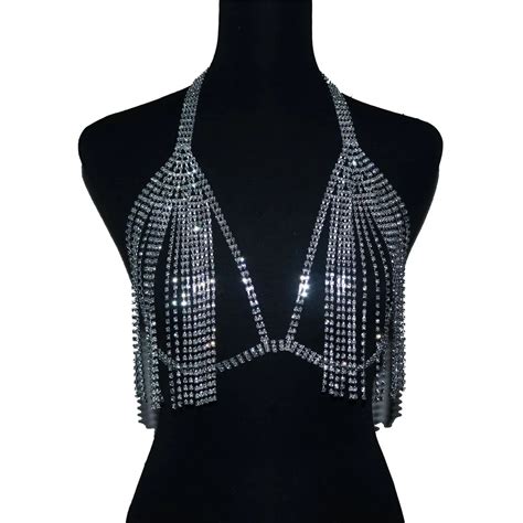 Wholesale Shining Sexy Rhinestone Body Chain Harness Lingerie Bikini Women Bling Crystal Body