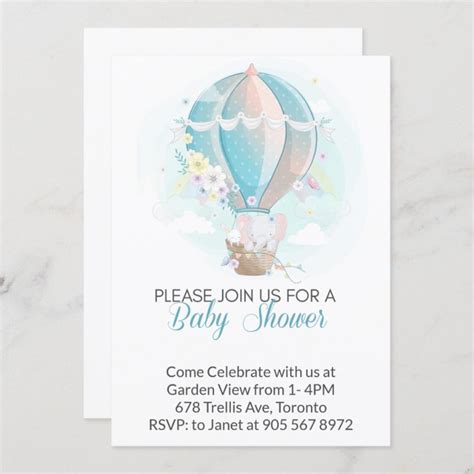 Elephant In Hot Air Balloon Baby Shower Invitation Zazzle