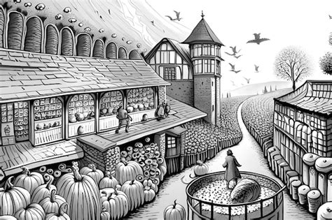 Premium Ai Image A Drawing Of A Pumpkin Patch With A Pumpkin Patch In