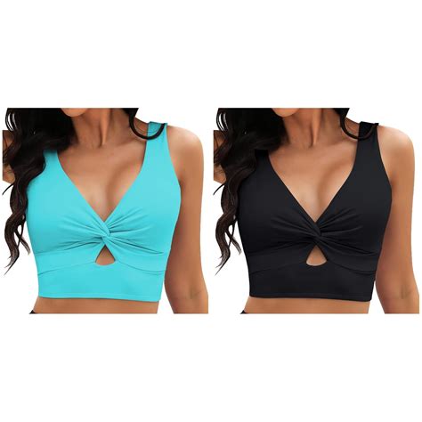 Pack Bikini Swimsuit For Women Cropped Tankini Beach Padded Knot Cut Out Adjustable Tank