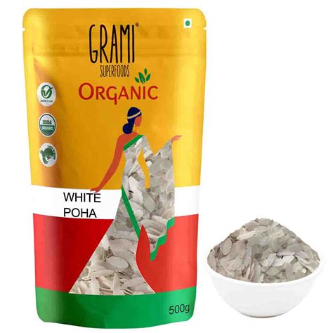 GRAMI SUPERFOODS Organic White Poha 500G X Pack Of 3 MyNiwa