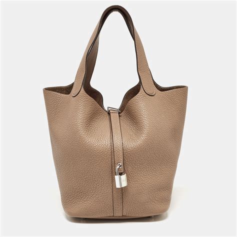 Hermes Taupe Grey Taurillon Clemence Leather Picotin Lock 22 Bag Hermes