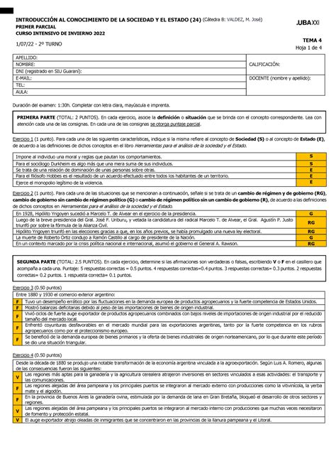 Tema 4 Claves DE Corrección PRIMER PARCIAL CURSO INTENSIVO DE