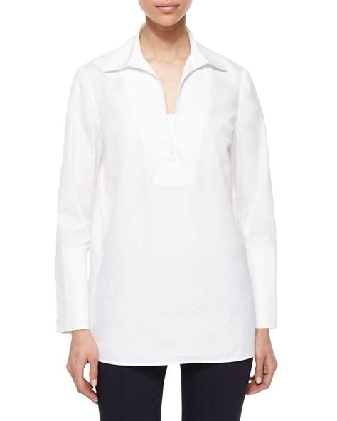 Lyst Tory Burch Long Sleeve Cotton Tunic Blouse In White