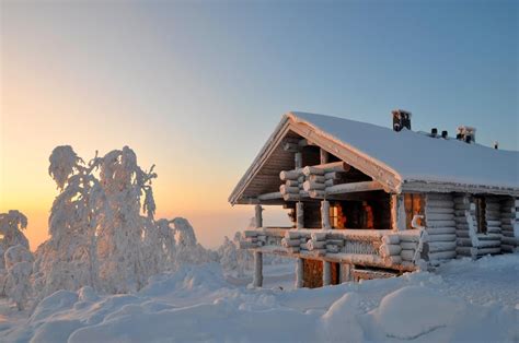 Typical Finnish Cabin Covered With Snow This Shot Was Made In Lapland