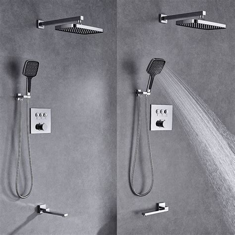 Brass Hot Cold Water Mixer Concealed Shower Set With Waterfall Tub