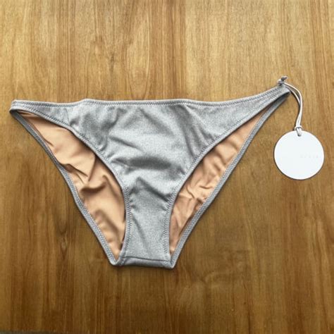 TORI PRAVER MARLOWE BOTTOM Womens Silver Lined Bikini Bottoms Sz L NWT