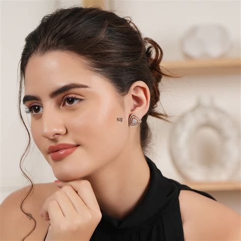 Imitation Triangle Shape Cz Ear Studs South India Jewels