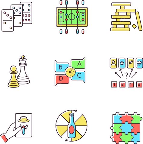 Party Games Rgb Color Icons Set Fun Color Jigsaw Puzzle Vector Fun