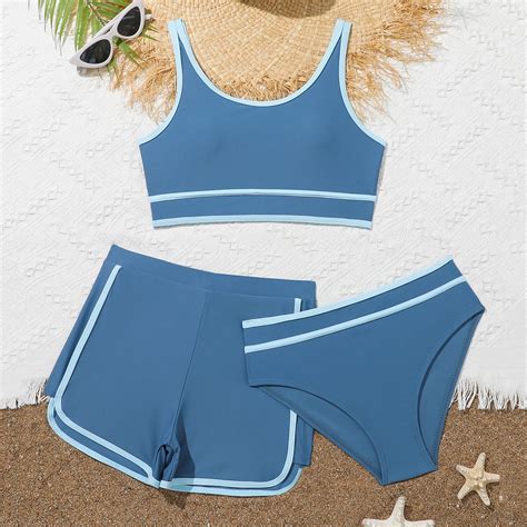 Chuou Girl Piece High Waist Color Block Bikini Set Swimsuit Bathing