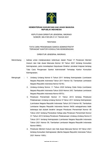 KEMENTERIAN HUKUM DAN HAK ASASI MANUSIA REPUBLIK INDONESIA KEPUTUSAN