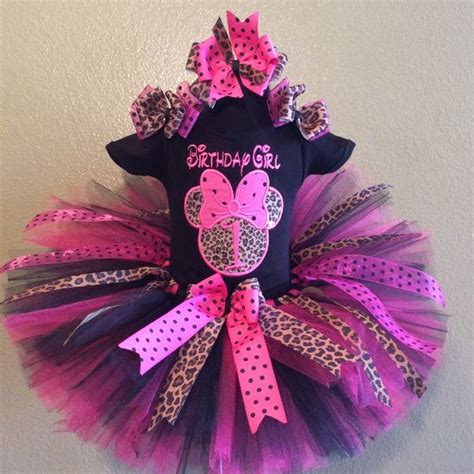 Hot Pink And Black Minnie Silhouette Leopard Birthday Tutu Set