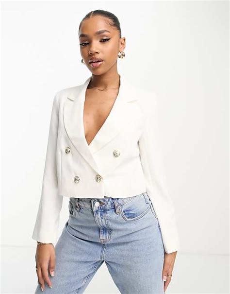 Miss Selfridge Crop Military Blazer In Ivory Asos