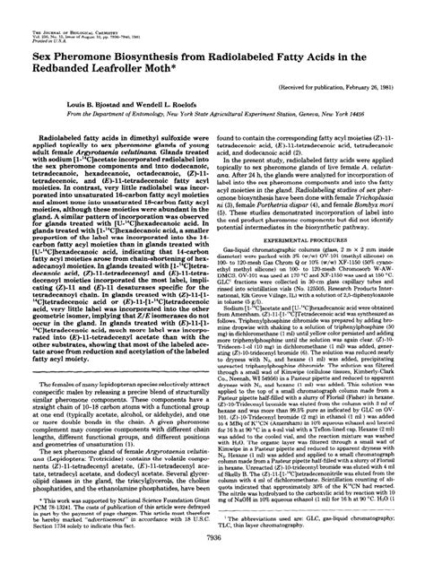 PDF Sex Pheromone Biosynthesis From Radiolabeled Fatty Acids In The Redbanded Leafroller Moth