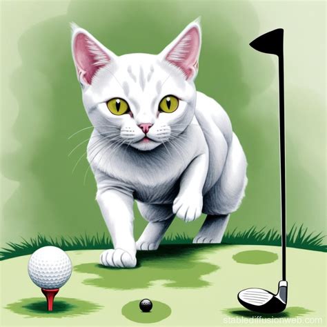 Cat Playing Golf Illustration Stable Diffusion Online