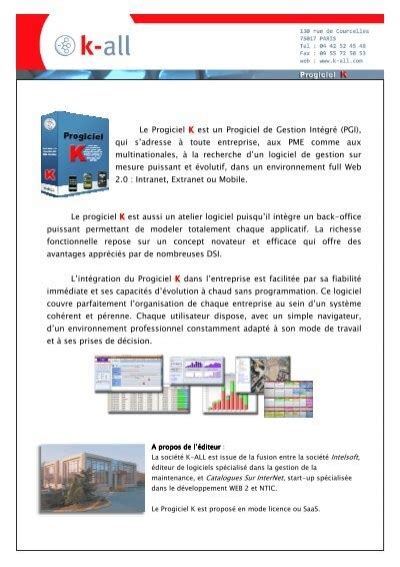 Le Progiciel K Est Un Progiciel De Gestion Int Gr Pgi Qui S