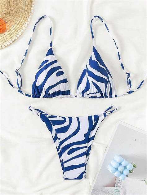 SHEIN Swim Summer Beach Zebra Print Open Back Bikini Set SHEIN EUR