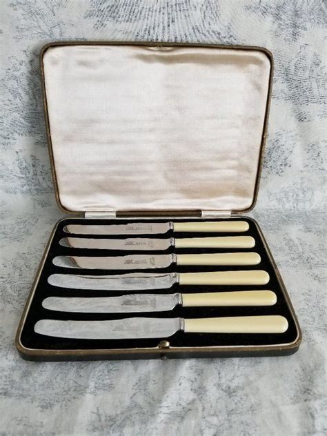 Vintage Cased Bone Handled Butter Knives Taylor Witness Sheffield