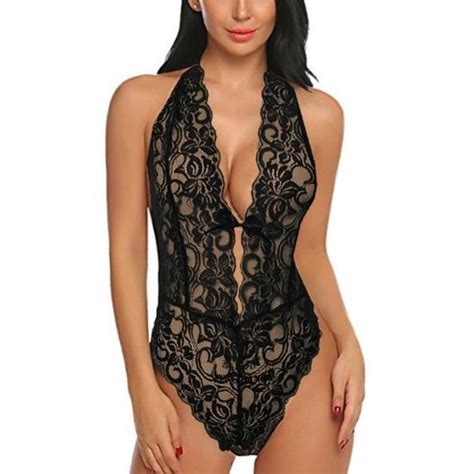 Femmes Sexy Dos Nu Lingerie Dentelle V Cou Body Halter Babydoll n Noir Cdiscount Prêt à