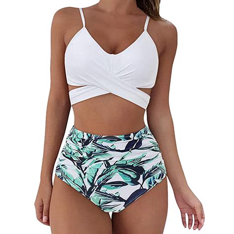 Dihao Two Piece Bikini For Women Clearance Plus Size Women Summer Vintage Swimsuit Printed Wrap