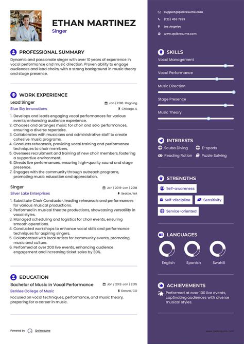 Singer Resume Template