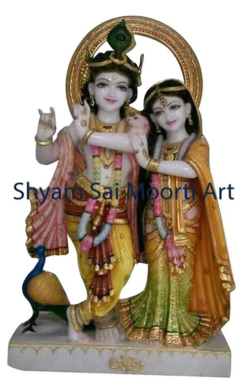 Multicolor Hindu Marble Radha Krishna Jugal Jodi Statue For Worship