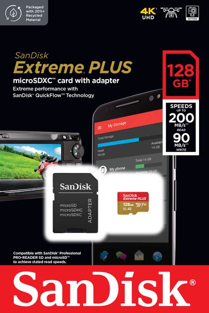 Карта памяти SanDisk Extreme PLUS microSDXC 128GB Class 10 V30 + SD ...