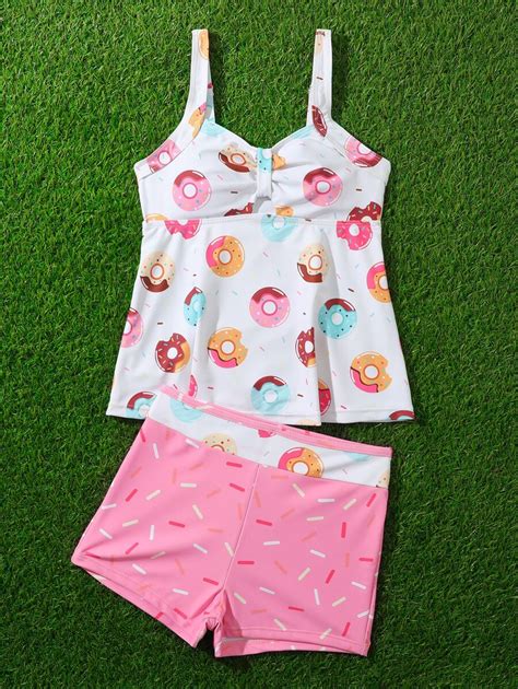 Mai Bikini De Al A Franzido Na Frente E Estampa Aleat Ria De Donut Para Meninas Pr