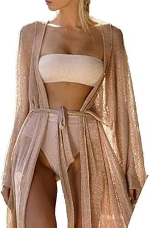 Julysand Shiny Glitter Bikini One Piece Women Beach Cover Up Mesh One Size Swimwear Swimsuit