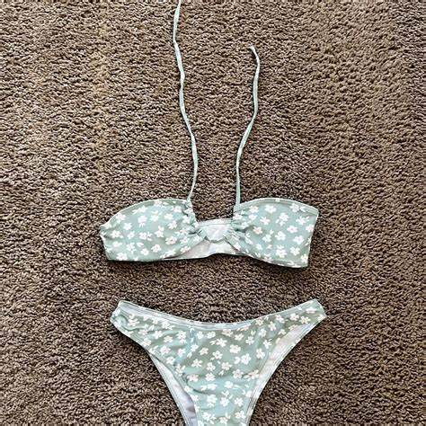 Floral Green Bikini Bikini Swimsuit Swimwear Depop