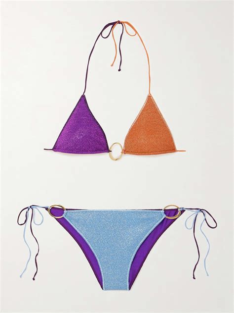 OSÉREE Glazed Lumière embellished color block metallic triangle bikini NET A PORTER