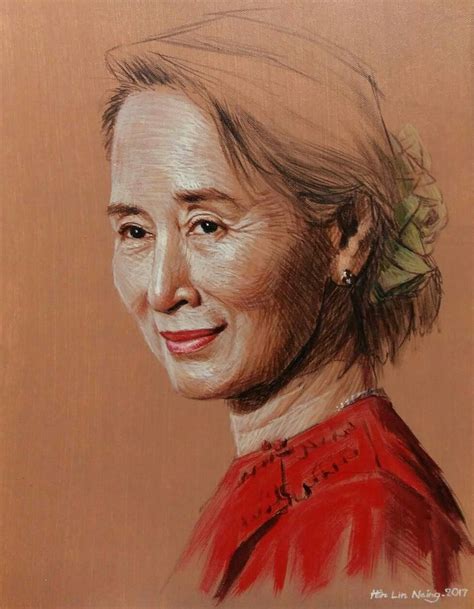 Aung San Suu Kyi 14 X18 A C By Artist Htin Lin Naing Portrait