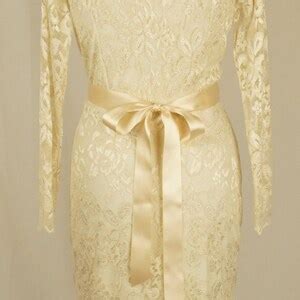 Baylis Knight Cream Nude Cafe Latte LACE Long Sleeve Low Cut Wiggle Hobble Knee Dress Dita