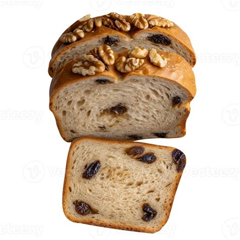 Freshly Baked Raisin Bread Loaf Isolated On Transparent Background