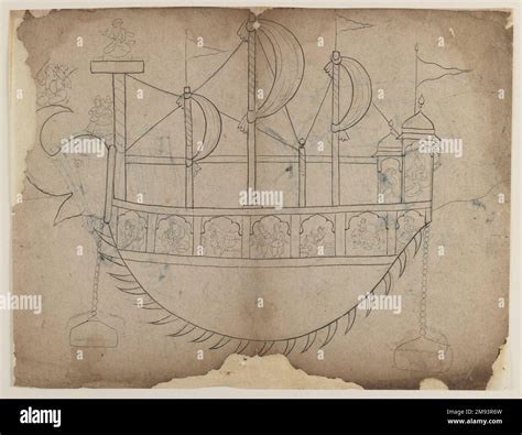 Line Drawing Of A Fanciful Boat Indian Line Drawing Of A Fanciful Boat