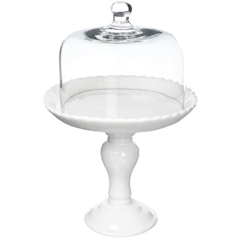 The Jay Companies Bianca 8 White Ceramic Pedestal Cake Stand With Glass Dome Cover