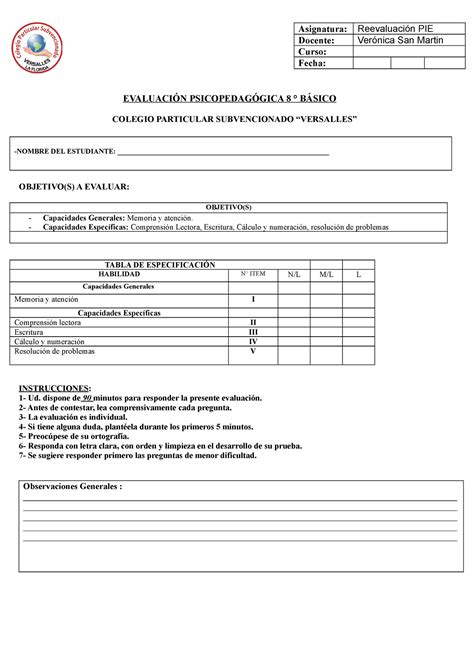 Prueba informal 8vo 2022 2 EVALUACIÓN PSICOPEDAGÓGICA 8 BÁSICO