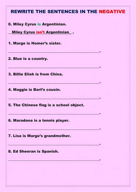 write  sentences   negative form