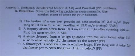 Solved Activity Uniformly Accelerated Motion Uam And Chegg