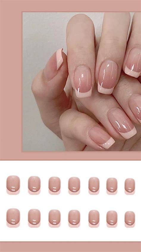 Diduikalor Press On Nails Short French Tips Fake Nails Square Pink Nude Pink French False Nails