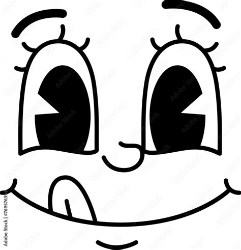 Cartoon Funny Comic Groovy Face With Licking Lips Emotion And Retro