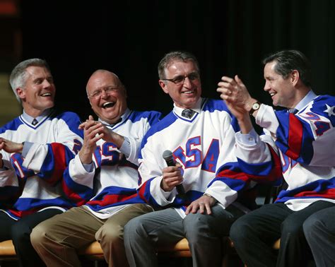 Miracle On Ice U S Hockey Team Members Celebrate Their Victory