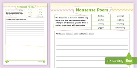 Nonsense Poem Writing Template Twinkl