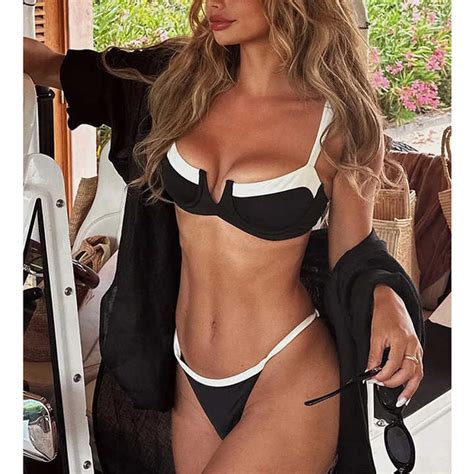 Black And White Color Matching Sexy Simple July Explosion Bikini Piece New Simple