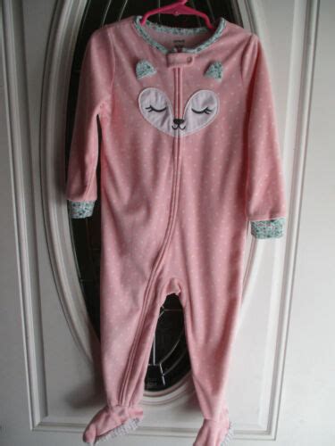 Carters Footed Fleece Pajamas Pink White Polka Dots Floral Contrast